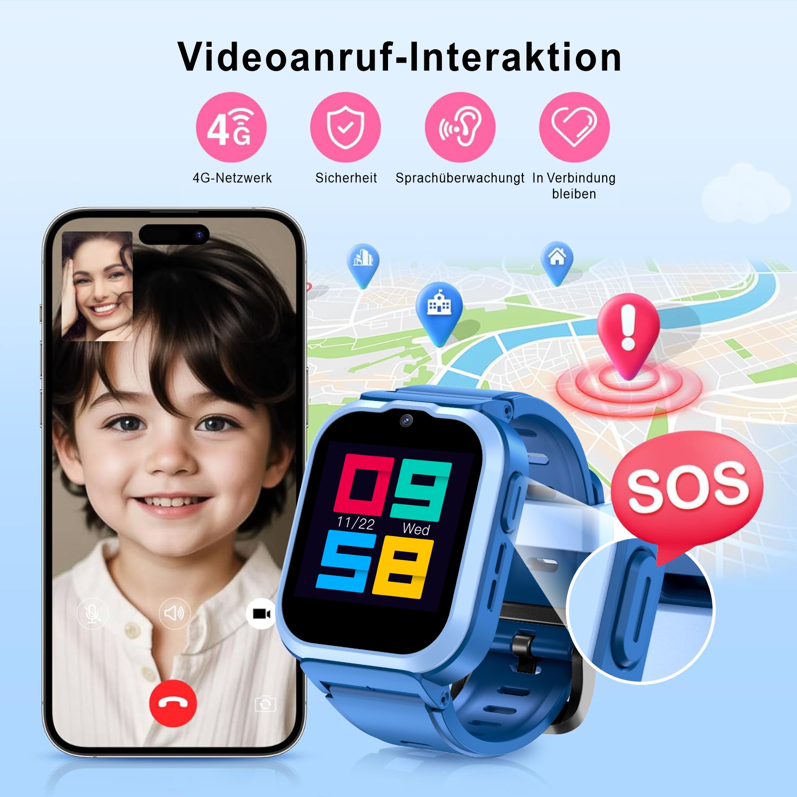 Onestyle SMW-Kids Smartwatch für Kinder, blau