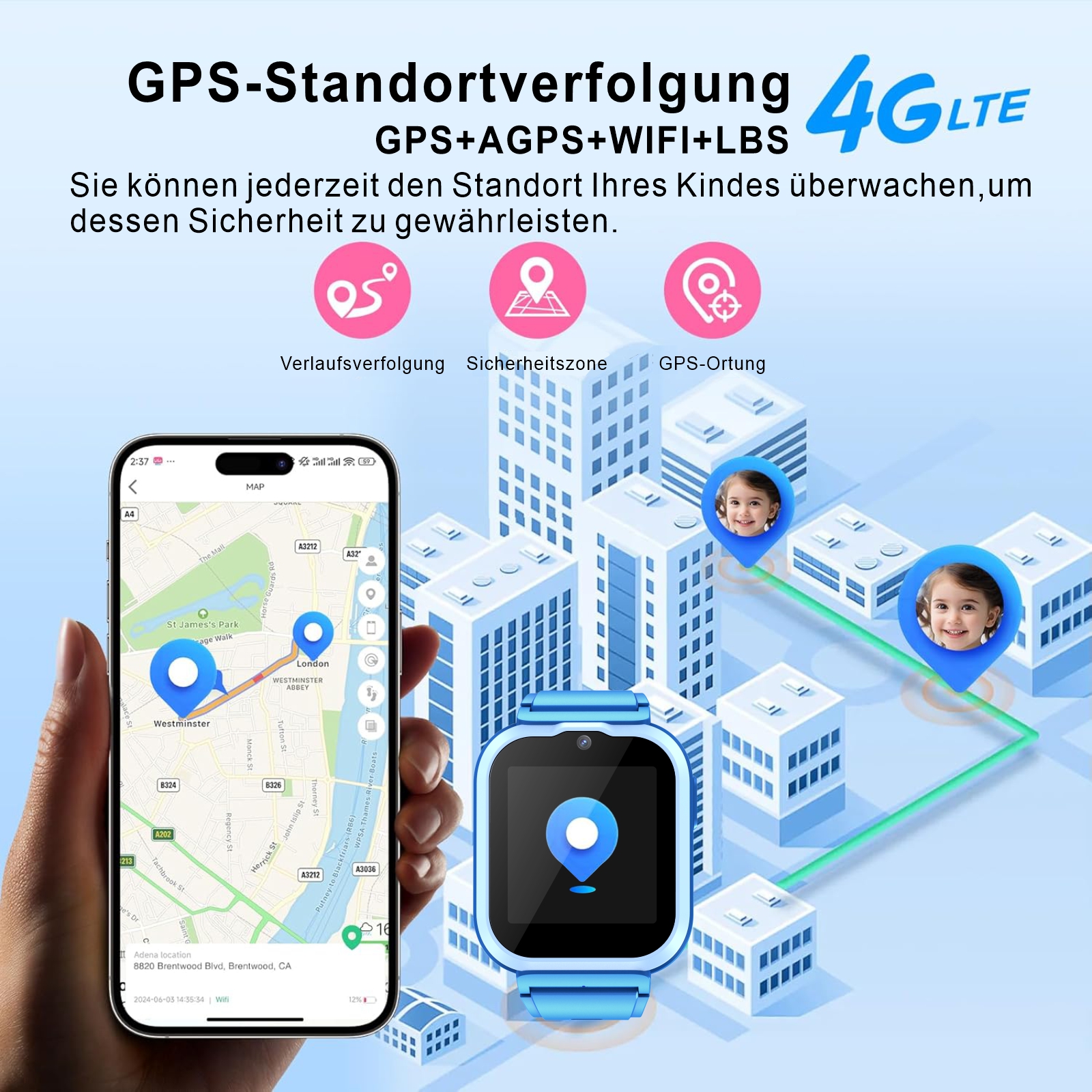 Onestyle SMW-Kids Smartwatch für Kinder, blau