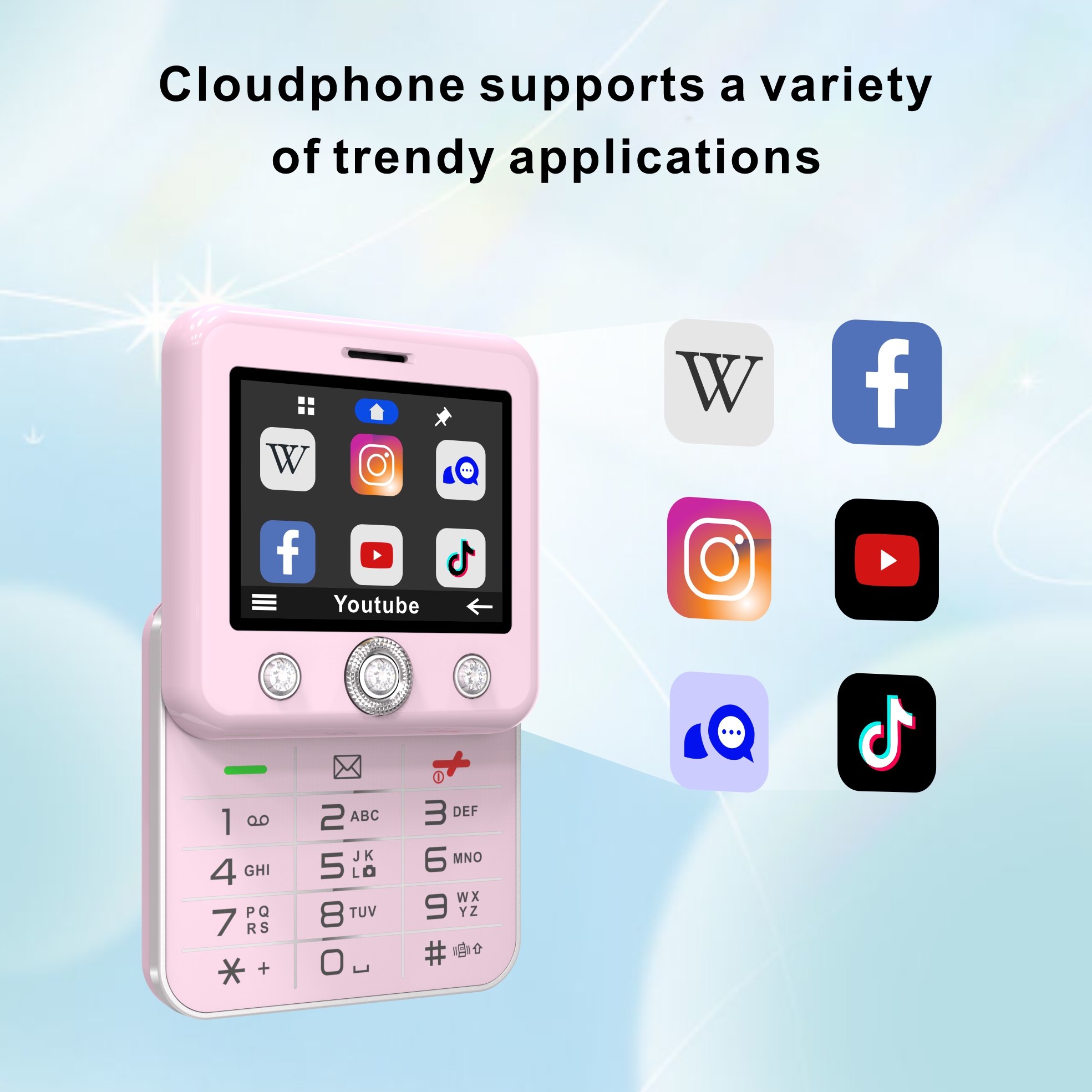 Onestyle Diamond Design-Mobiltelefon mit Social-Media Funktionen, 4G, Dual-SIM , pink