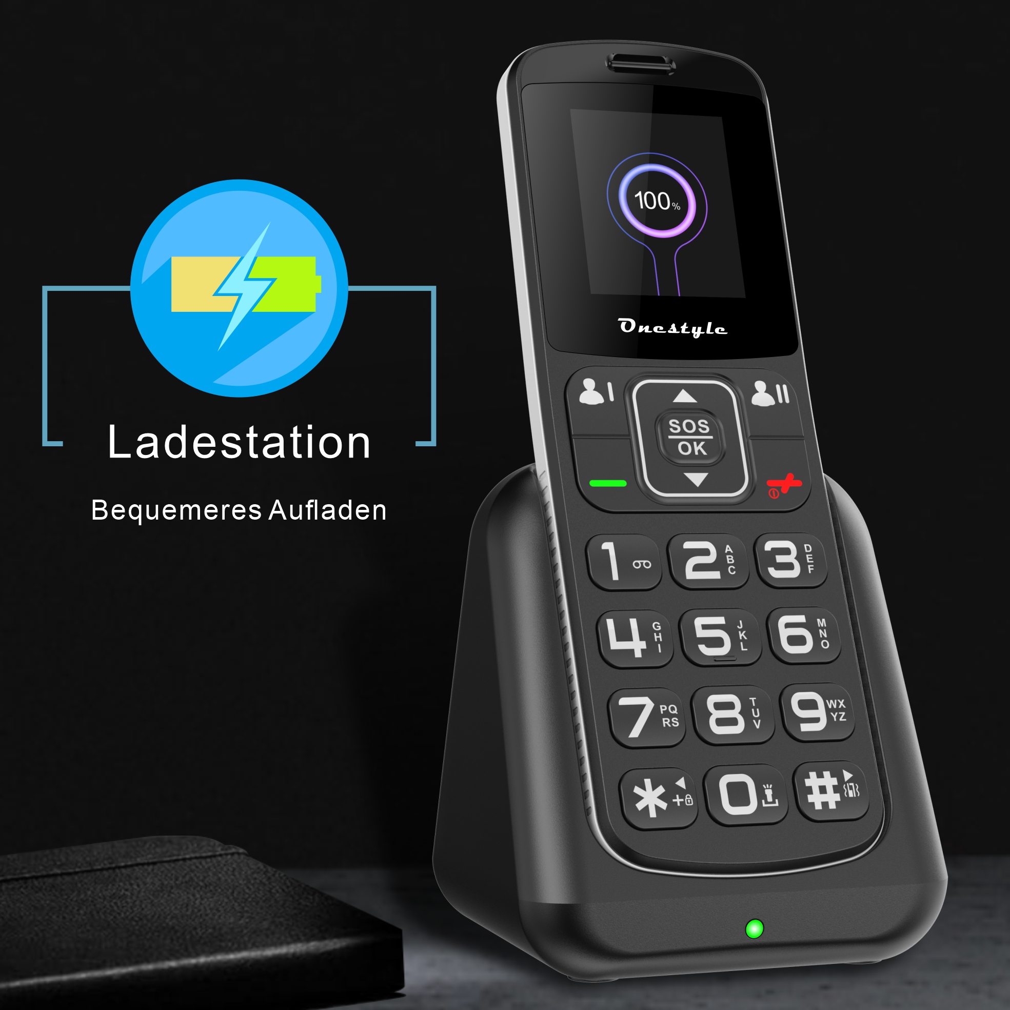 Onestyle Silver II Seniorenhandy mit Ladeschale, Dual-SIM