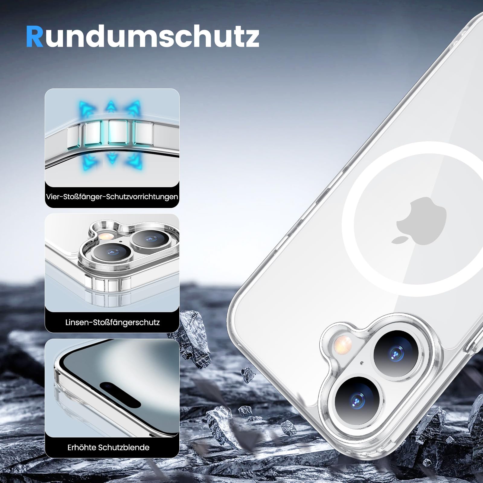Onestyle Magnetische iPhone 16 Hülle (MagSafe-kompatibel), transparent