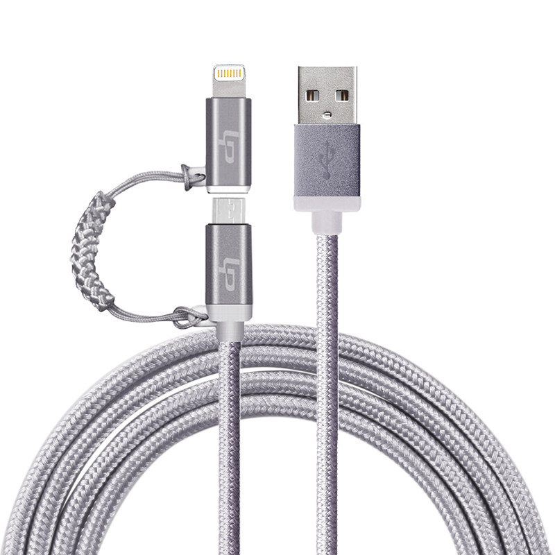 LP Lightning 2in1 Daten-Ladekabel - Lightning  Micro-USB, mit Apple MFI Zertifiziert 1m, grau