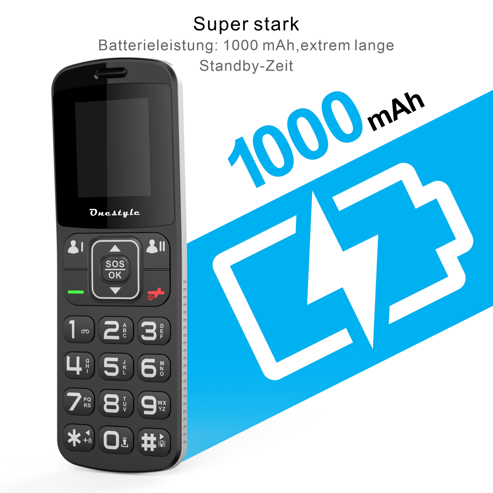 Onestyle Silver II Seniorenhandy mit Ladeschale, Dual-SIM